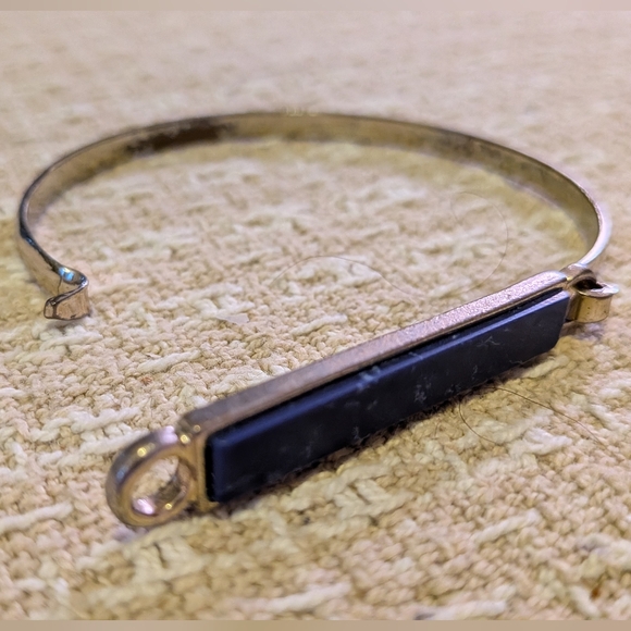 Faux Gold and Faux Blue Sodalite Bangle Bracelet - Picture 2 of 2